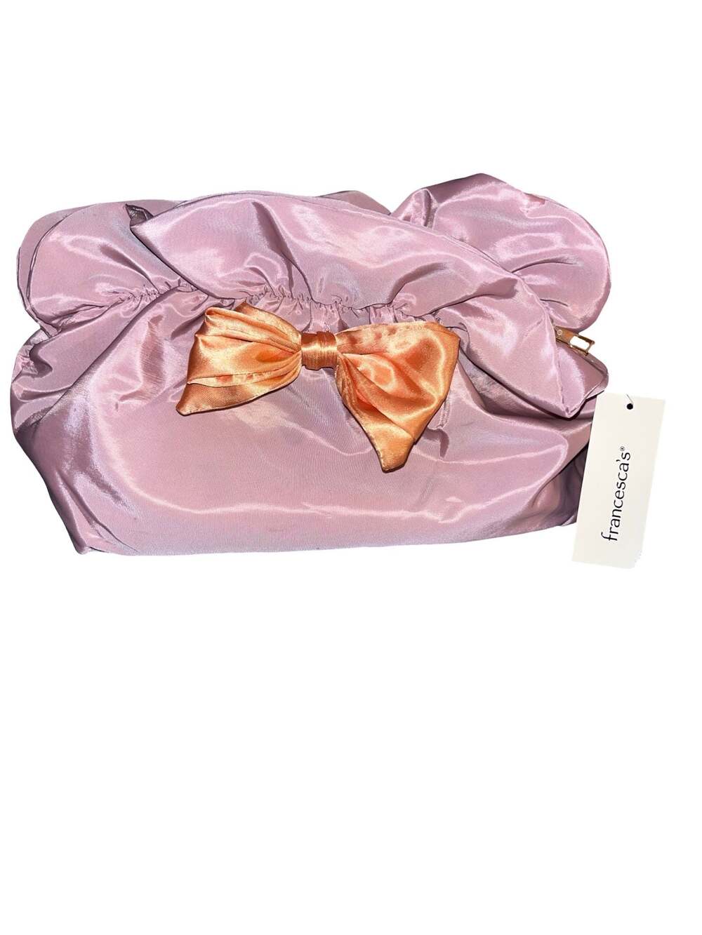 Francesca's Blush Pink Satin Cosmetic Makeup Pouch with Bow Detail